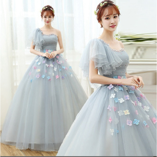 カラードレス グレー Sサイズ カラードレス ウェディングドレス ロングドレス(ウェディングドレス)