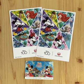 JAL ディズニー　コラボ　搭乗証明書+ポストカード(キャラクターグッズ)