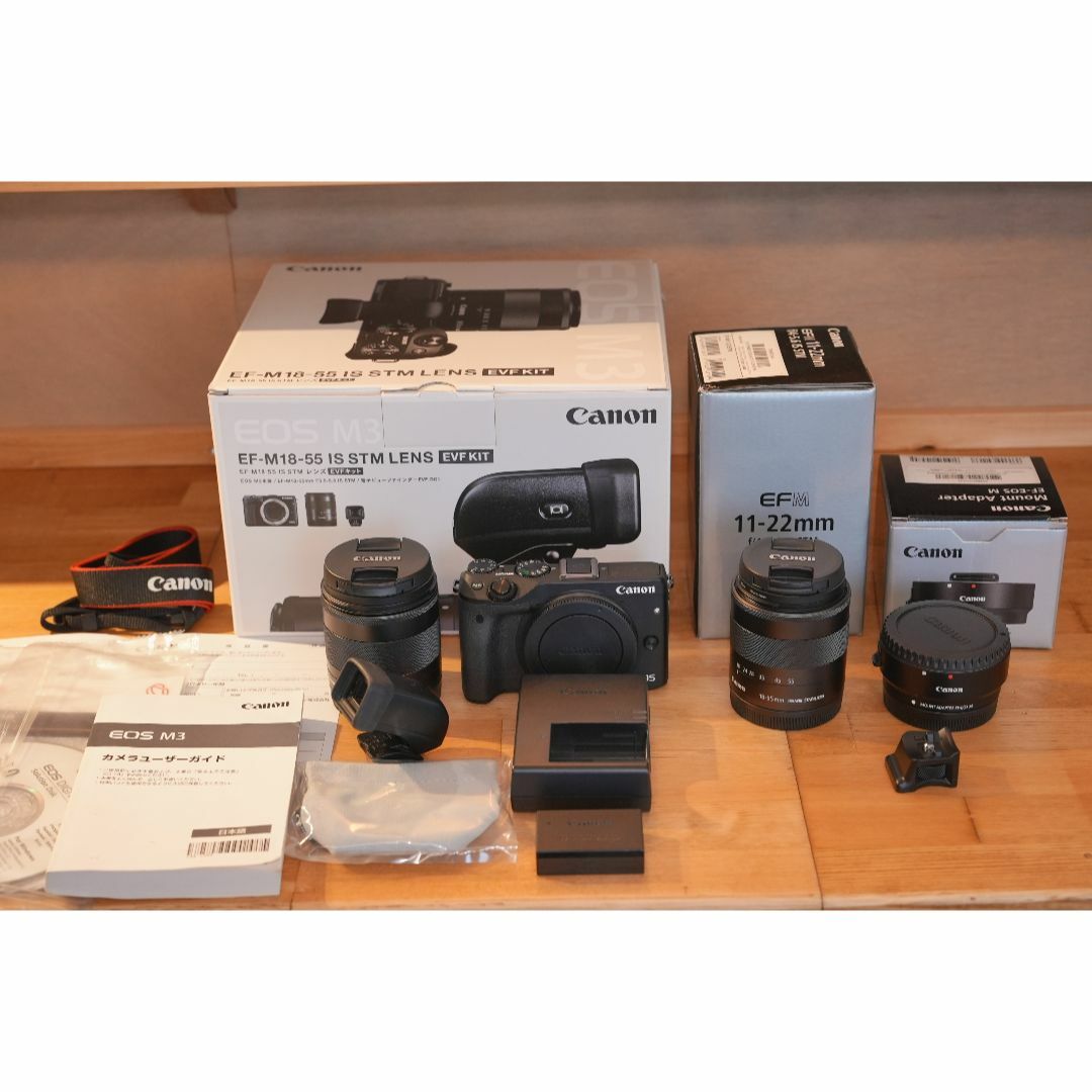 Canon(キヤノン)のCanon EOS M3 EVF-KIT/11-22mm/EF-Mアダプター スマホ/家電/カメラのカメラ(ミラーレス一眼)の商品写真