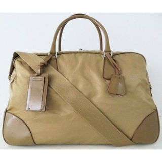 プラダ(PRADA)のS12 PRADA プラダ ロゴプレート ナイロン/レザー 2WAY ボストンバッグ ショルダーバッグ ベージュ V00486(ボストンバッグ)