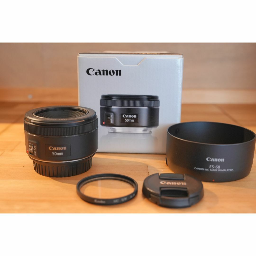 Canon(キヤノン)のCanon EF 50㎜ f/1.8STM + ES-68 スマホ/家電/カメラのカメラ(レンズ(単焦点))の商品写真