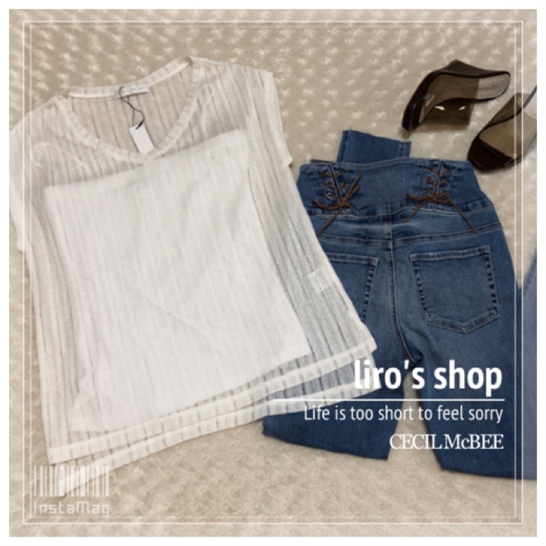 CECIL McBEE(セシルマクビー)のCECIL McBEE♡ インナーキャミ付スカシＶネックTOPS レディースのトップス(アンサンブル)の商品写真