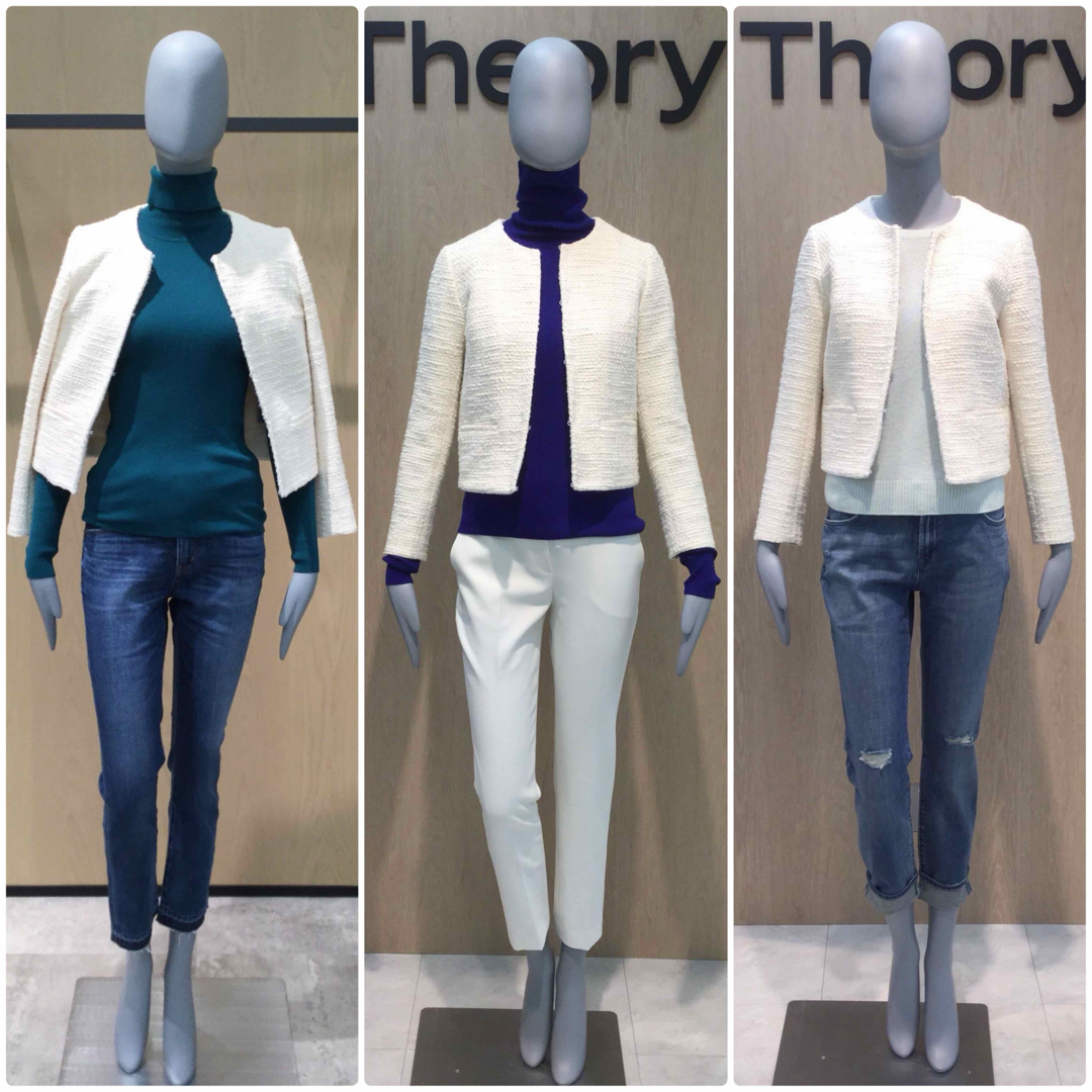 Theory - theory ツイードセットアップ ジャケット スカート 白 Theory - theory ツイードセットアップ ジャケット スカート 白