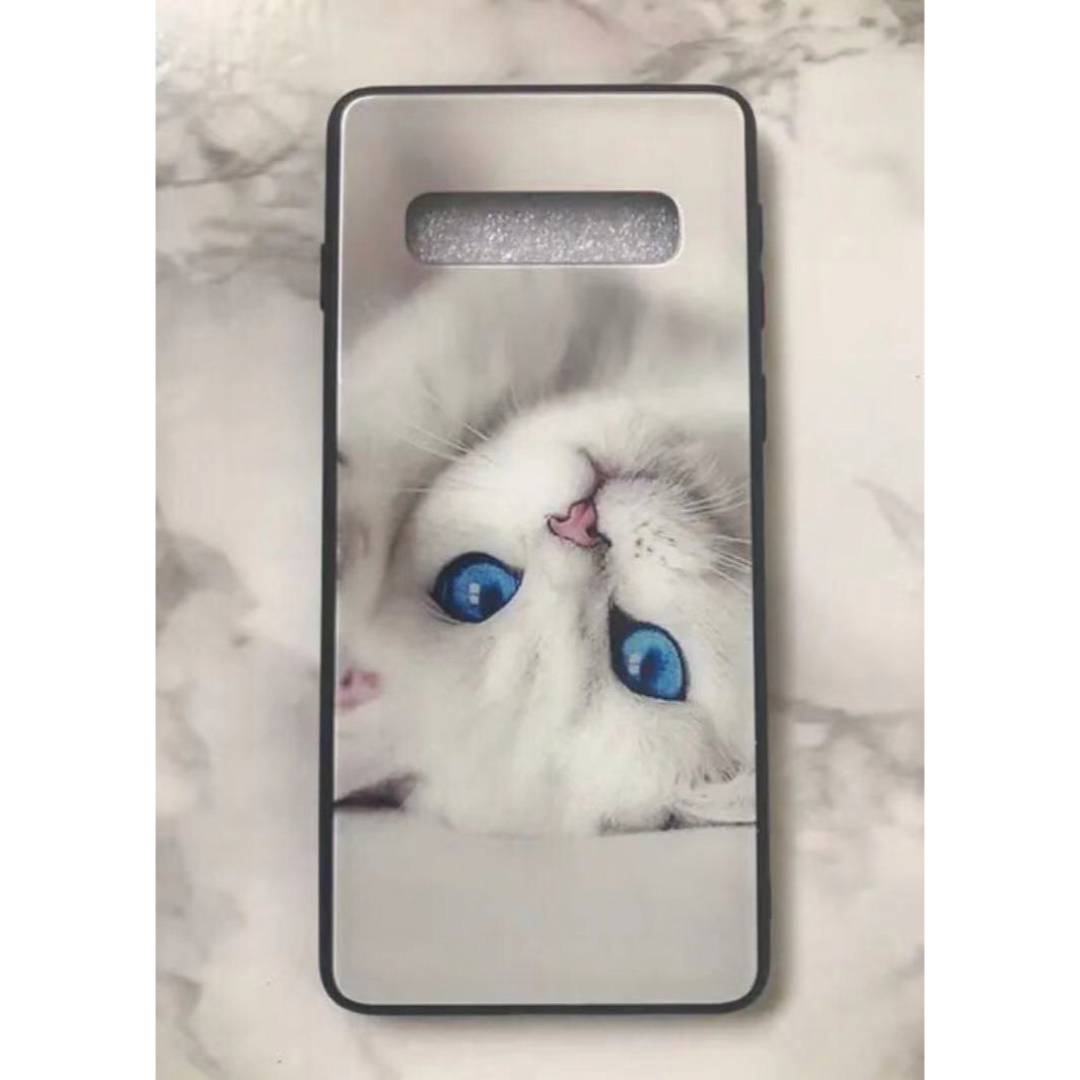 Galaxy(ギャラクシー)の可愛いねこちゃん♪薄型背面9Hガラスケース GalaxyS10 白猫 スマホ/家電/カメラのスマホアクセサリー(Androidケース)の商品写真