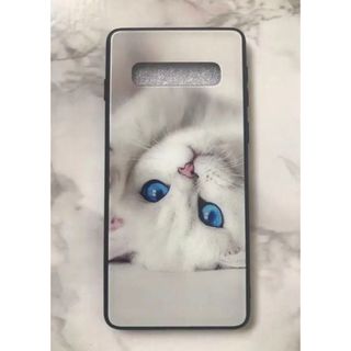 ギャラクシー(Galaxy)の可愛いねこちゃん♪薄型背面9Hガラスケース GalaxyS10 白猫(Androidケース)