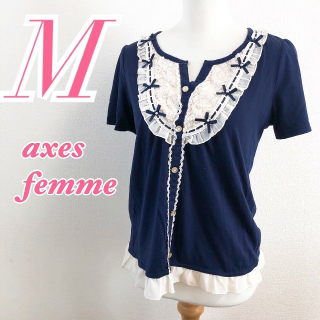 axes femme(アクシーズファム)のaxes femme　アクシーズファム　半袖ブラウス レース リボン レディースのトップス(シャツ/ブラウス(半袖/袖なし))の商品写真