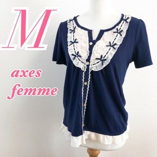 アクシーズファム(axes femme)のaxes femme　アクシーズファム　半袖ブラウス レース リボン(シャツ/ブラウス(半袖/袖なし))