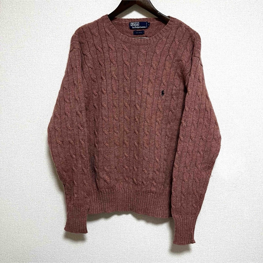 ラルフローレン ニット セーター ピンク系 ケーブルニットウール ポニー刺繍 M