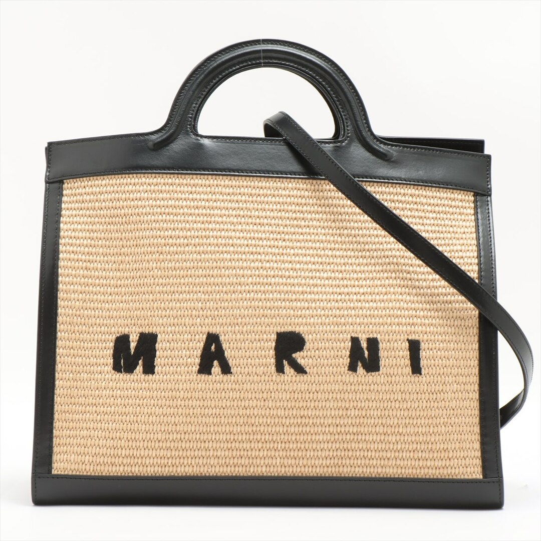 Marni(マルニ)の極美品 マルニ ロゴ 2WAY ショルダーバッグ ラフィア レザー 斜め掛け ハンド トート おしゃれ 人気 A4 レディース EFT 2お6-13 レディースのバッグ(トートバッグ)の商品写真