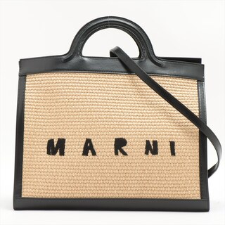 マルニ(Marni)の極美品 マルニ ロゴ 2WAY ショルダーバッグ ラフィア レザー 斜め掛け ハンド トート おしゃれ 人気 A4 レディース EFT 2お6-13(トートバッグ)