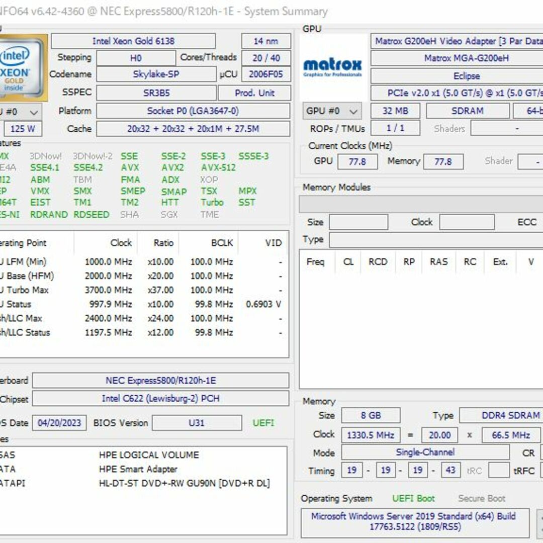 intel(インテル)のIntel Xeon GOLD 6138 20コア40スレッド LGA3647① スマホ/家電/カメラのPC/タブレット(PCパーツ)の商品写真