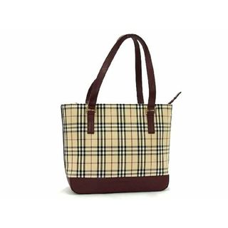 バーバリー(BURBERRY)の■極美品■ BURBERRY バーバリー ノバチェック キャンバス×レザー ショルダーバッグ トートバッグ ベージュ系×ボルドー系 AT3461(ショルダーバッグ)