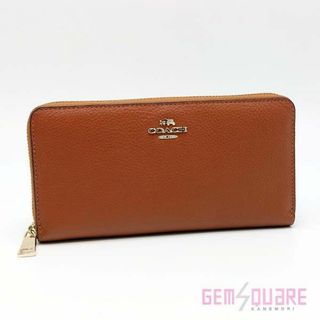 コーチ(COACH)のコーチ ポリッシュドぺブルレザー アコーディオンジップ ラウンドファスナー 長財布 ブラウン カーフ ゴールド金具 53797 未使用品(財布)