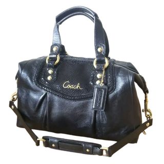 COACH レザー 本革 パイソン調柄 ハンドバッグ ショルダー 2way 黒