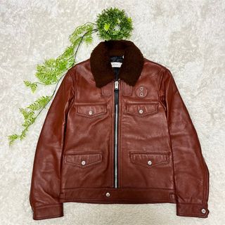 コーチ(COACH)の美品 本革COACH コーチ ボア レザージャケット シープスキン ライダース(レザージャケット)