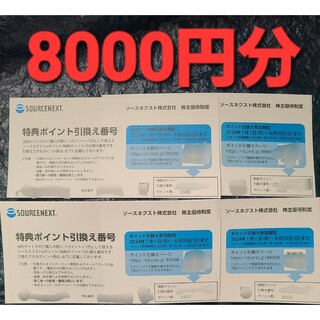 ソースネクスト(SOURCENEXT)の最新 ソースネクスト　株主優待 8000円分(ショッピング)