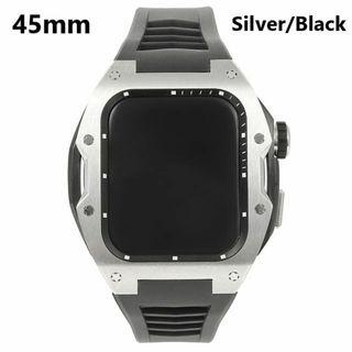 アップルウォッチ(Apple Watch)のアップルウォッチ SERIES7/8/9【45mm】 一体型ケース シルバー／ ブラックラバーベルト ラグジュアリー ギフトボックス付(その他)