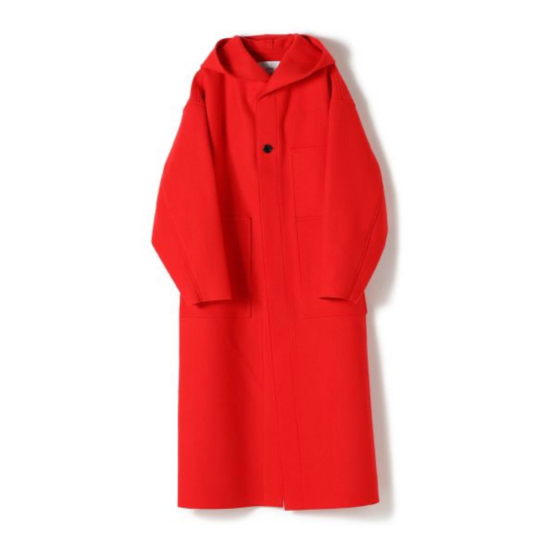 HYKE(ハイク)のHYKE MELTON HOODED WORK COAT RED サイズ1 レディースのジャケット/アウター(ロングコート)の商品写真