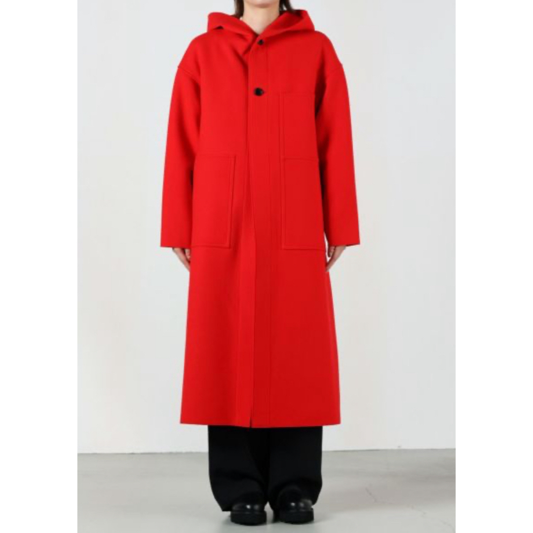 HYKE(ハイク)のHYKE MELTON HOODED WORK COAT RED サイズ1 レディースのジャケット/アウター(ロングコート)の商品写真