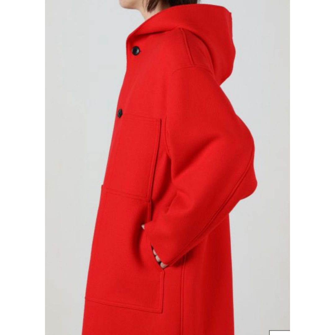 HYKE(ハイク)のHYKE MELTON HOODED WORK COAT RED サイズ1 レディースのジャケット/アウター(ロングコート)の商品写真