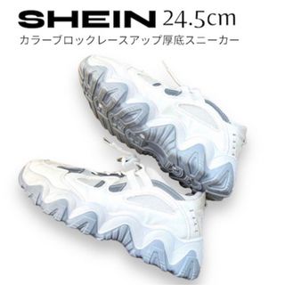 《美品》SHEINシーイン カラーブロック レースアップ 厚底スニーカー24.5(スニーカー)