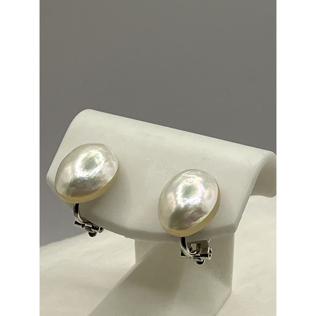 ケシパール本真珠パールイヤリング  半径真珠　メッキ真鍮