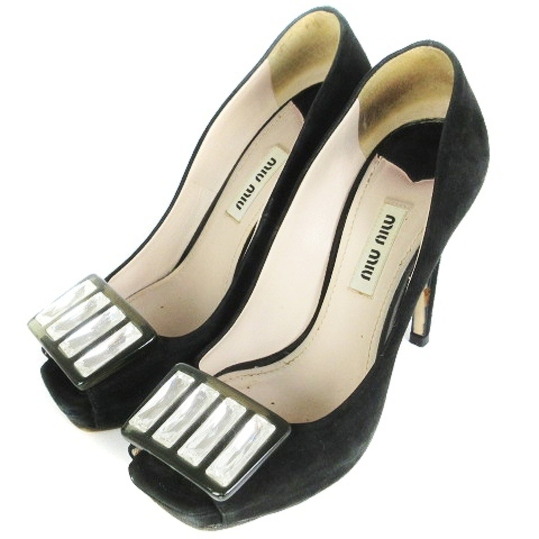 miumiu(ミュウミュウ)のミュウミュウ パンプス ハイヒール ビジュー スウェード 黒 34 21cm レディースの靴/シューズ(ハイヒール/パンプス)の商品写真