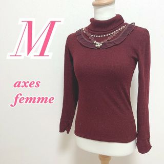 アクシーズファム(axes femme)のアクシーズファム　長袖トップス　M　ボルドー　きれいめ　花柄レース　オフィス(カットソー(長袖/七分))