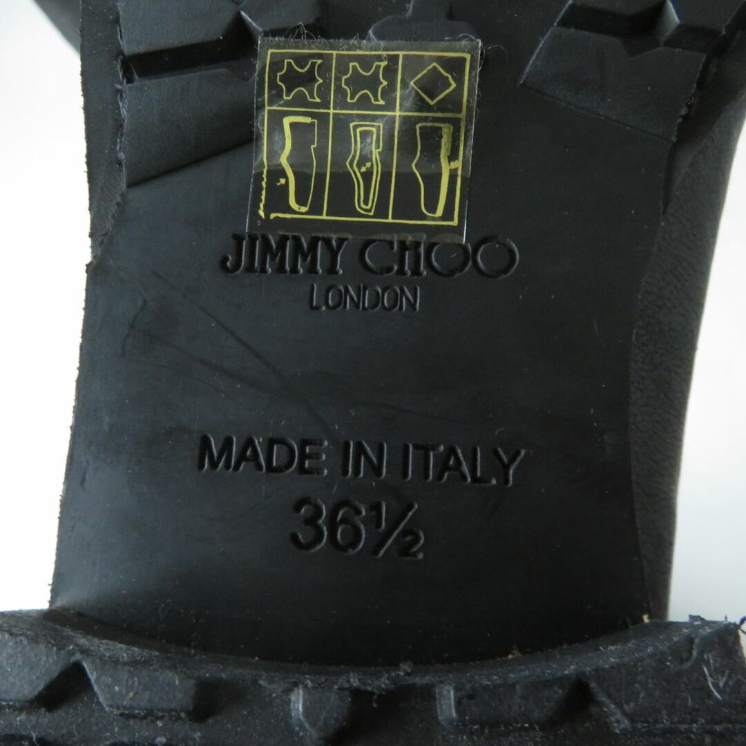 JIMMY CHOO(ジミーチュウ)の極美品☆JIMMY CHOO ジミーチュウ ロゴ金具付 シワ加工 レザー ロングブーツ/バイカーブーツ ブラック 36 1/2 レディース イタリア製 レディースの靴/シューズ(ブーツ)の商品写真