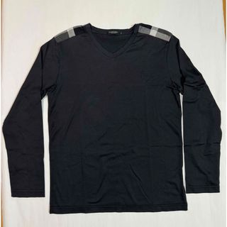 ブラックレーベルクレストブリッジ(BLACK LABEL CRESTBRIDGE)のBLACKLABEL CRESTBRIDCE 黒長袖トップス肩チェック柄入り(Tシャツ/カットソー(七分/長袖))