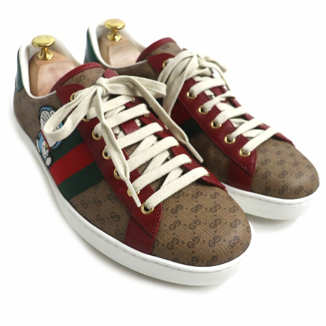 Gucci(グッチ)の美品▼GUCCI グッチ×ドラえもん 655021 GGシュプリーム ウェブ/シェリーライン レザー使い ローカット スニーカー ブラウン メンズ 伊製 メンズの靴/シューズ(スニーカー)の商品写真