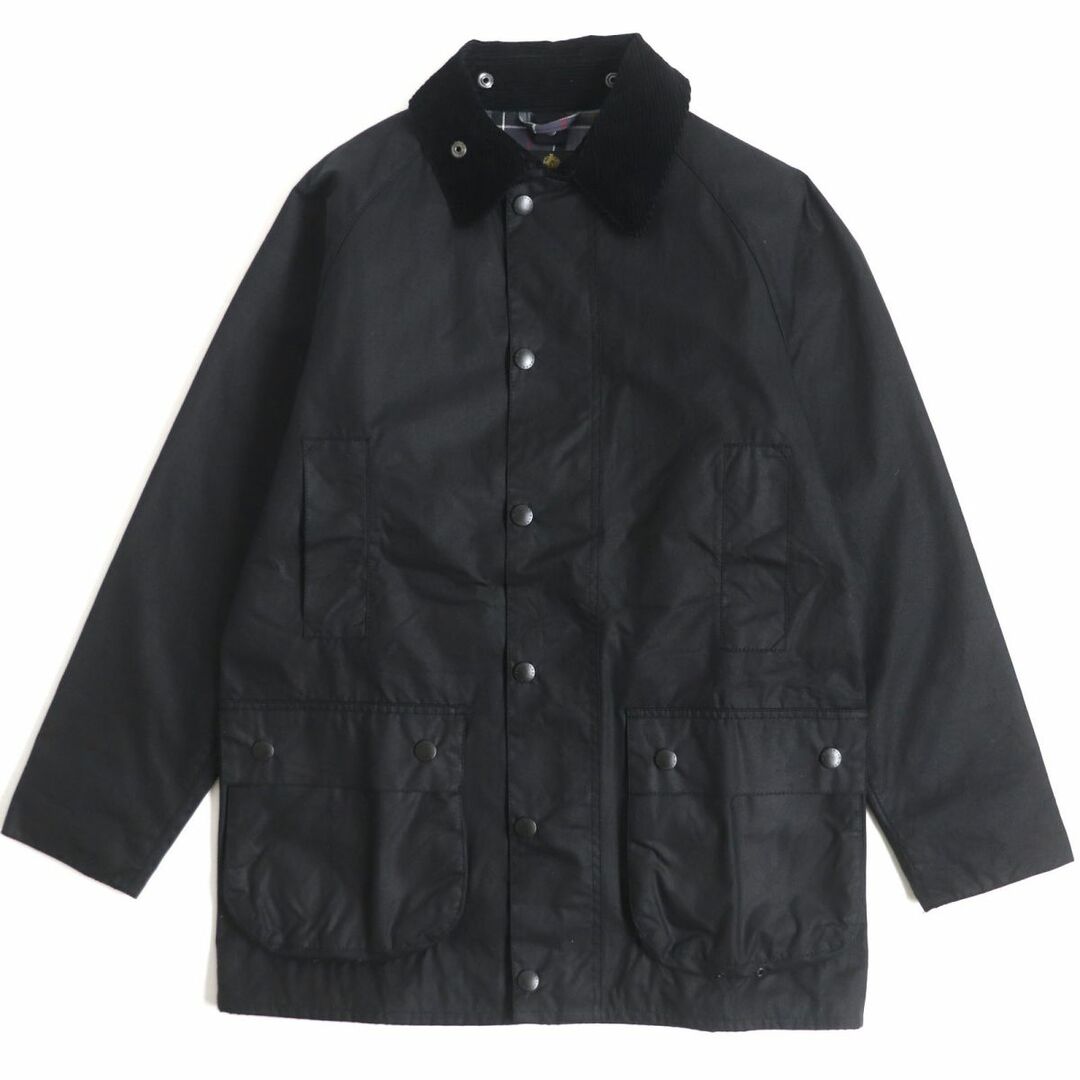 約55cm着丈極美品▼Barbour バブアー SL BEAUFORT JACKET 襟コーデュロイ 裏地チェック柄 WZIP オイルドジャケット ブラック 38 メンズ 英国製 正規品