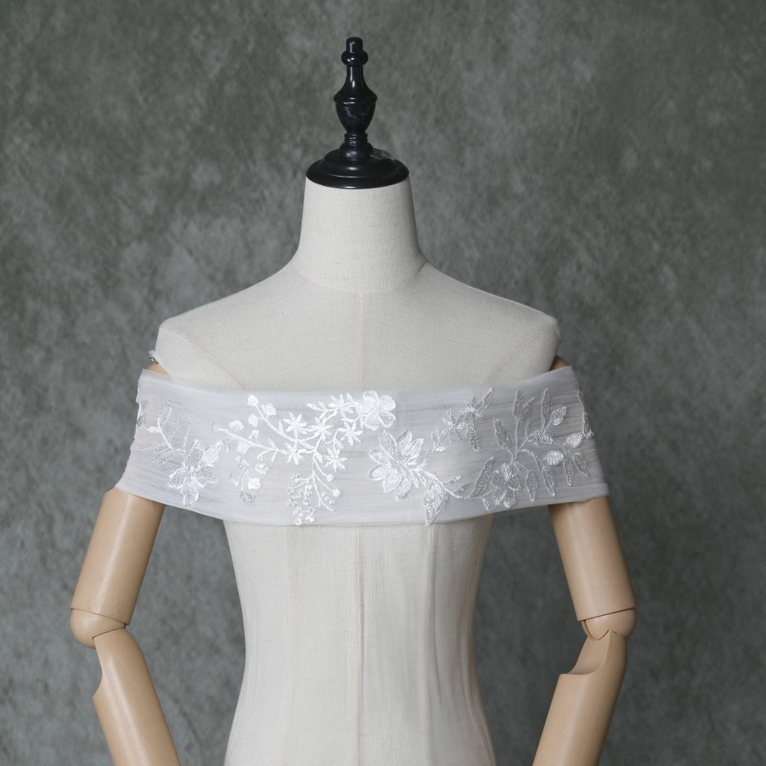 エレガント 美しい花レース 編み上げ 可愛い ホワイト オフショルダー 結婚式フォーマル/ドレス