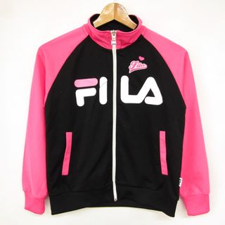 フィラ(FILA)のフィラ 長袖ジャージ 前面ロゴ スポーツウエア キッズ 女の子用 150サイズ ブラック×ピンク FILA(Tシャツ/カットソー)