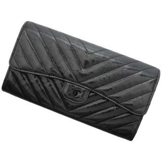 シャネル(CHANEL)のシャネル 長財布 マトラッセ ココマーク パテントレザー Vステッチ A80758 CHANEL 財布 黒(財布)