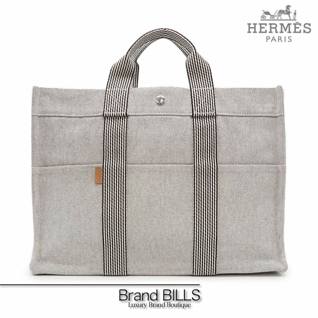 HERMES ニューフールトゥMM キャンバス トートバッグ A4 PC グレー○お願い