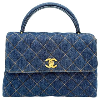 シャネル(CHANEL)の【在庫一掃】CHANEL シャネル ハンドバッグ マトラッセ トップハンドル ケリー型 ターンロック ココマーク ココ かばん 鞄 デニム    ブルー 青 ゴールド金具 レディース 人気【中古品】(ハンドバッグ)