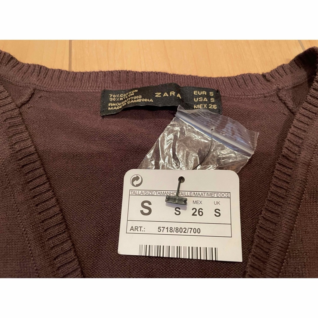 ZARA(ザラ)の新品タグつき　ZARA 茶色長袖カーディガン　S レディースのトップス(カーディガン)の商品写真