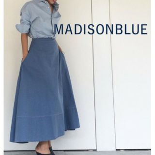 極美品★MADISONBLUE★マキシフレアスカート★バックサテン★ブルー★定番