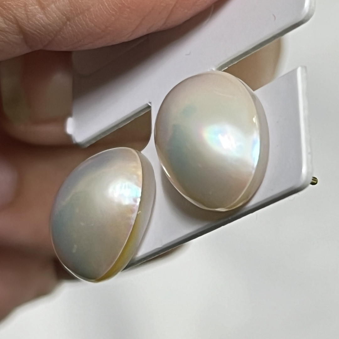 マベパール 真珠 天然 ピアス K18YG 白 10*13mm アクセサリー ...