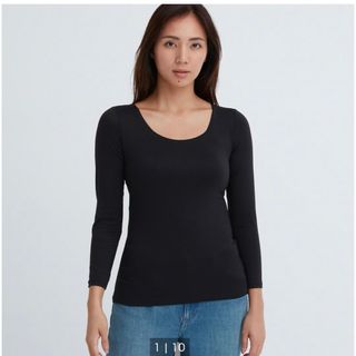 ユニクロ(UNIQLO)のUNIQLO ユニクロ　ヒートテックブラUネックT（8分袖）(アンダーシャツ/防寒インナー)