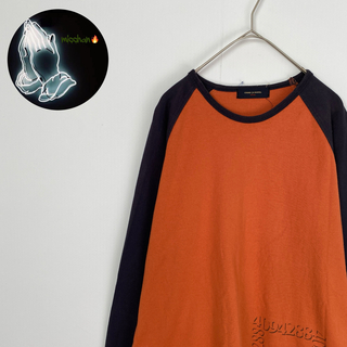 【ラグランTシャツ　バイカラー　シンプル　オレンジ　ネイビー　古着】(Tシャツ/カットソー(七分/長袖))