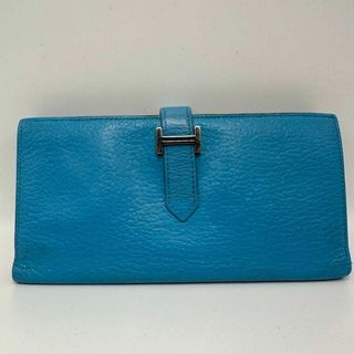 エルメス(Hermes)の美品✨エルメス　ベアン　シェーブ　長財布　ブルー　レザー　R刻印(財布)