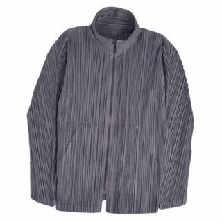 プリーツプリーズイッセイミヤケ(PLEATS PLEASE ISSEY MIYAKE)の美品 プリーツプリーズ イッセイミヤケ PLEATS PLEASE ジャケット ブルゾン ジップアップ プリーツ 無地 アウター レディース 3(L相当) グレー(その他)