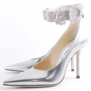 ジミーチュウ(JIMMY CHOO)の【34】ジミーチュウ シルバーアンクルストラップ ピンヒール(ハイヒール/パンプス)