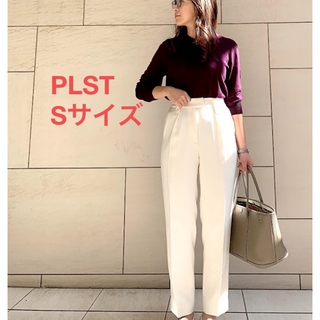 プラステ(PLST)の1回だけ着用★ PLST ポリエステルヘリンボーンハイライズテーパードパンツ(カジュアルパンツ)