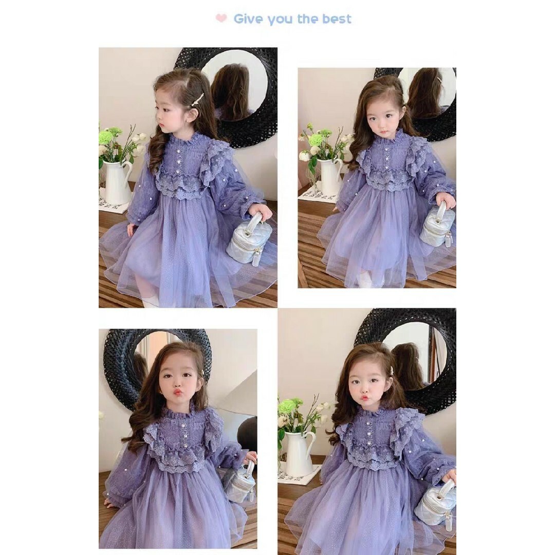 ワンピース フォマール 可愛い 子供 長袖 レース キッズ/ベビー/マタニティのキッズ服女の子用(90cm~)(ワンピース)の商品写真