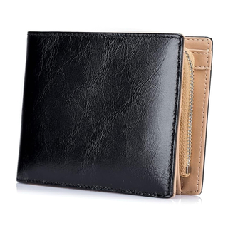 財布 二つ折り,ヴィンテージスタイルのメンズウォレット プレゼント ブラック(折り財布)