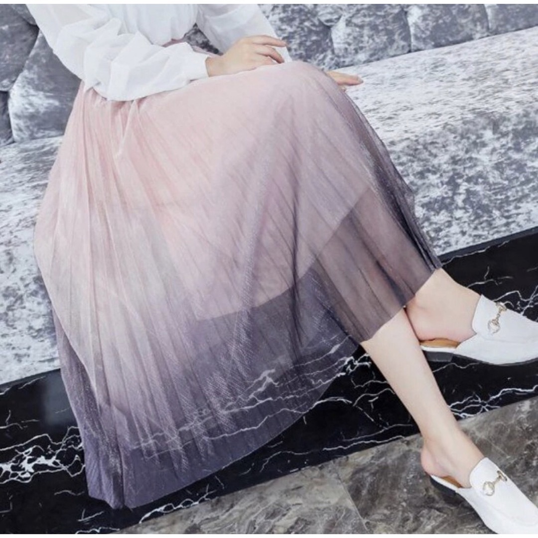 UNIQLO(ユニクロ)の激安】オーガンジー　チュール　ロングスカート　フリーサイズ ピンク×ネイビー レディースのスカート(ロングスカート)の商品写真