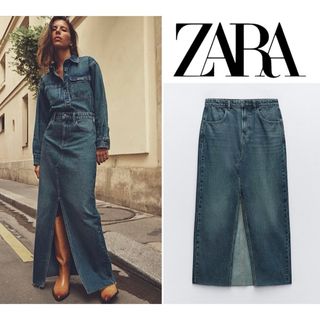 ザラ(ZARA)の今期完売ZARA◆新品未使用タグ付き◆ザラ デニムスカート ロングスカート XS(ロングスカート)